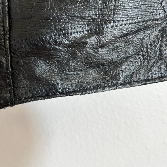 Vtg Leather Works Vest XL Black Patchwork Leather Snap Front Biker Moto USA - Picture 10 of 12